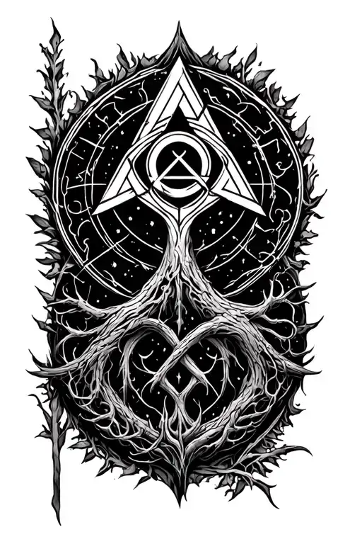 yggdrasil, valknut, vegvisir symbol tattoo design idea