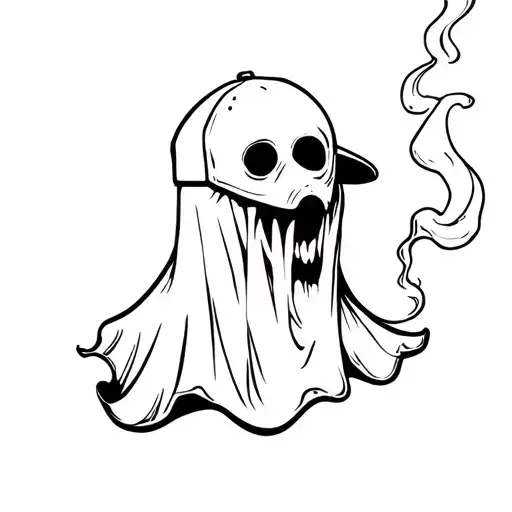 Ghost with a cap smoking tattoo design idea