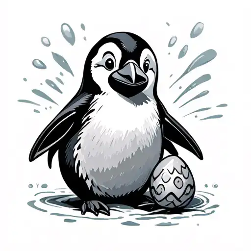 a penguin with an egg tattoo design idea