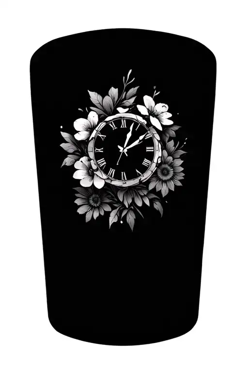 shattered clock face flowers symbolizing strength and resilience tattoo design idea