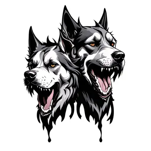 evil Cerberus three dog heads with style graphics and sketching tattoo design idea