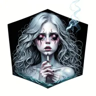 sexy, pale girl crying with mascara on.  wearing little to no clothing, smoking a cigarette. standing in a pudle tattoo design idea