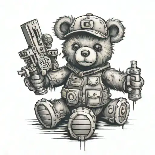 post apocalyptic teddy bear tattoo design idea