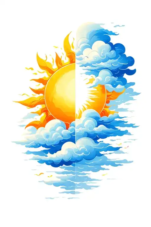 half Sun half clouds down the middle for a background tattoo design idea