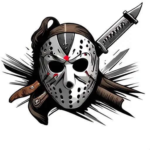 Jason mask with a knife in the eye tattoo design idea