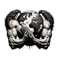 Atlas bearing a broken Earth on his back, stone skin cracking under immense pressure tattoo design idea