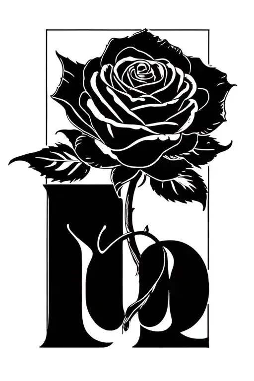 a rose with the letters m and O at the bottom in cursive  tattoo design idea