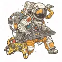 astronaut, gamepad, computer, tv, garland, planets, rocket, gamer tattoo design idea