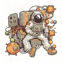 astronaut, gamepad, computer, tv, garland, planets, rocket, gamer tattoo design idea