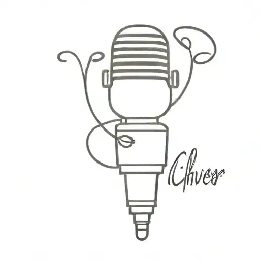 A minimalist tattoo design of a microphone and musical notes intertwined with the word 'achiever' tattoo design idea