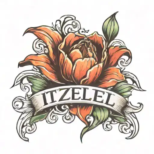 Itzel's name with a tulip in final fantasy 7 tattoo design idea
