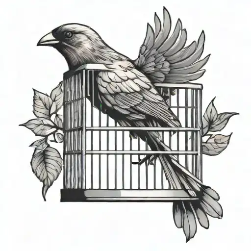 bird flying out of cage tattoo design idea