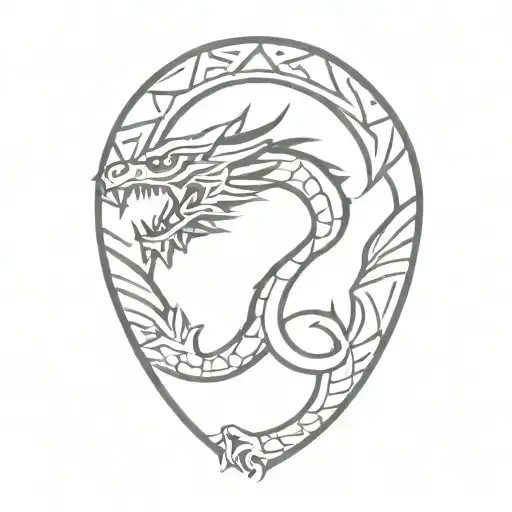 cross with Aztec dragon wrapping tattoo design idea