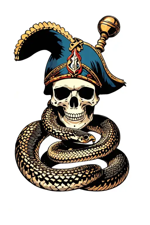 conquistador skull with rattle snake intertwined tattoo design idea