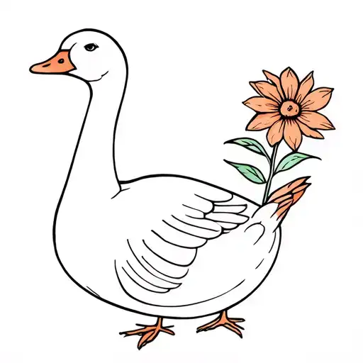 silly goose holding a flower tattoo design idea