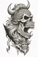 viking berserker screaming skull tattoo design idea