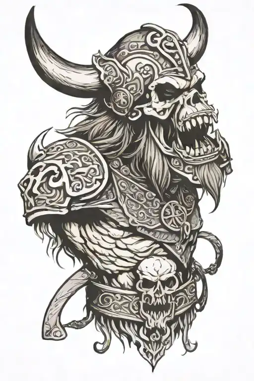 viking berserker screaming skull tattoo design idea
