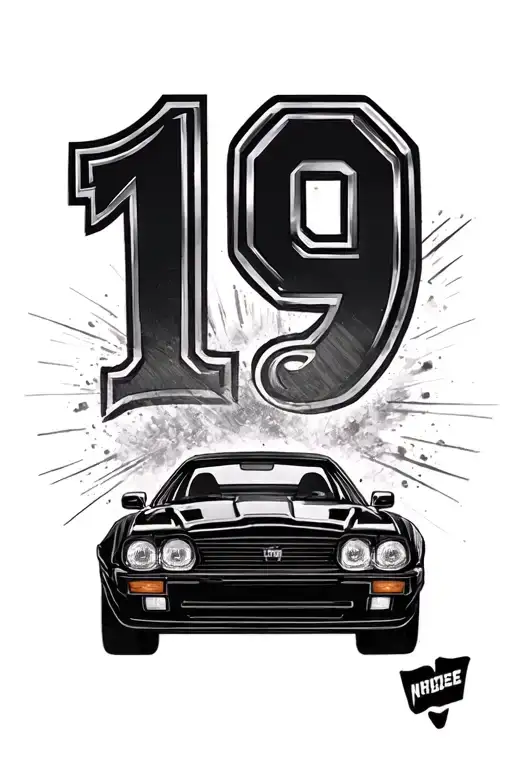 Make me a tattoo that contains number 19 and a car wheel tattoo design idea