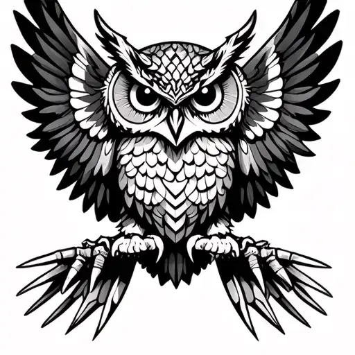 Owl with open wings with a cattle rapping on their claws tattoo design idea