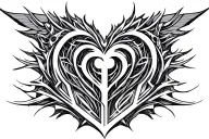generate a blackwork-style stencil with intricate, futuristic, and arcane patterns resembling cyber sigils and heart tattoo design idea