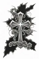 cross with broken chains and mental health awareness tattoo design idea