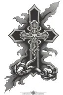 cross with broken chains and mental health awareness tattoo design idea