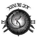 birthdate roman numeral, fishing hook, name written tattoo design idea