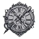 birthdate roman numeral, fishing hook, name written tattoo design idea