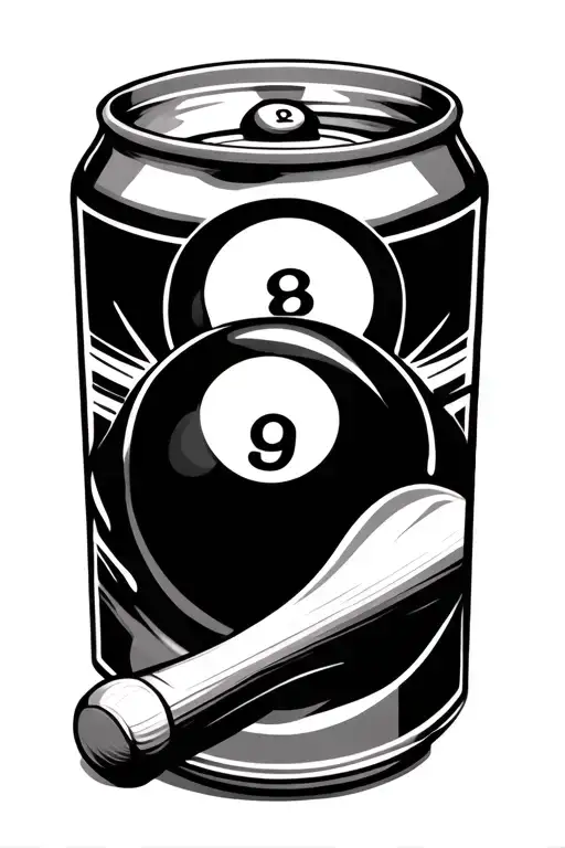 beer can and 9ball and pool cue tattoo design idea
