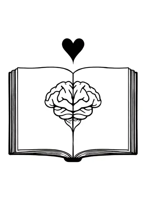 half heart and brain above an open book tattoo design idea