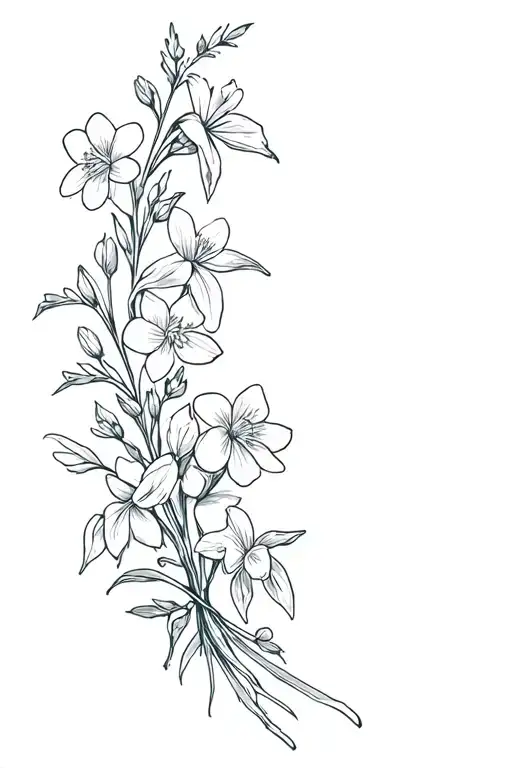 long strand of flowers including honeysuckle and violets and paper white narcissus tattoo design idea