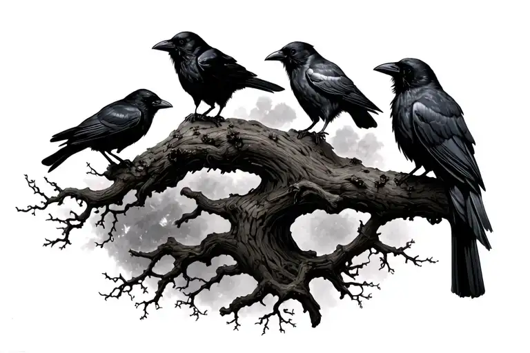 crows for rebirth, poisioned tree for depression hard times, realistic, full neck tattoo design idea