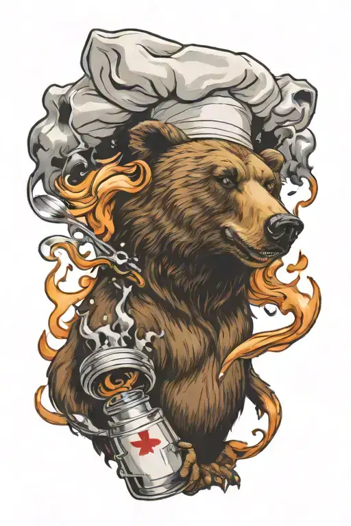happy bear chef flambe tattoo design idea