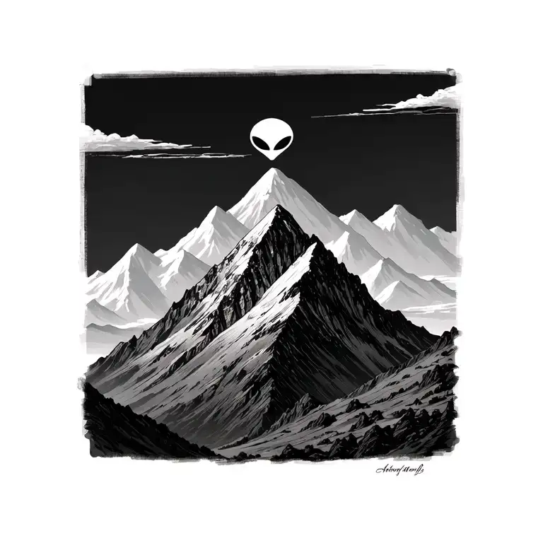 mountain in a setting by adding a small alien tattoo design idea