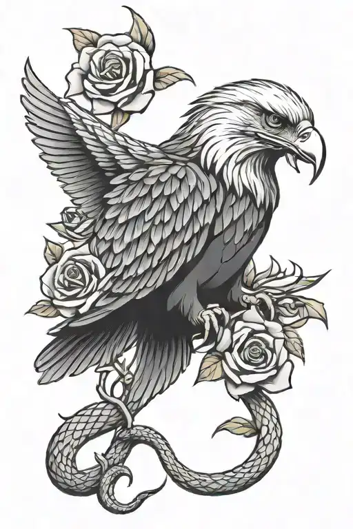 eagle rose and snake wrapped tattoo design idea