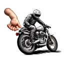 front of a motorcycle with one hand on accelerator along with a baby's hand tattoo design idea