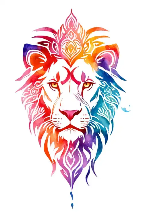 lion head with mandala design incorporating elements tattoo design idea