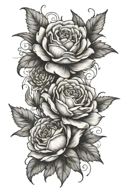 ONE rose, ONE chrysanthemum, and ONE aster tattoo design idea