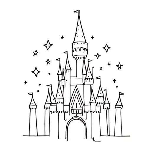 Simple Disney Castle surrounded with stars tattoo design idea