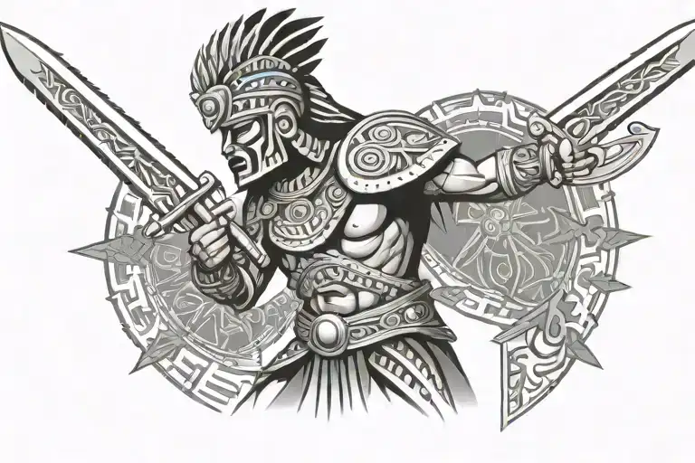 aztec warrior wielding a sword tattoo design idea
