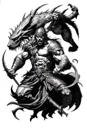 warrior fighting off demons tattoo design idea