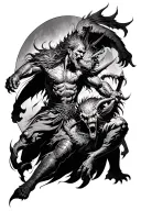 warrior fighting off demons tattoo design idea