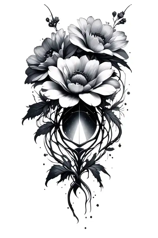 tesseract with flowers tattoo design idea