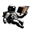 astronaut floating books tattoo design idea