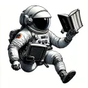 astronaut floating books tattoo design idea