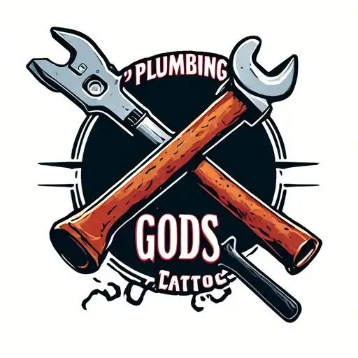 "Plumbing Gods" pipe wrench crossed plunger tattoo design idea
