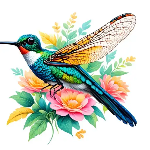 dragonfly, humming bird, crochet pattern inspired tattoo design idea