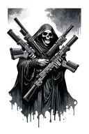 grim reaper holding multiple guns tattoo design idea