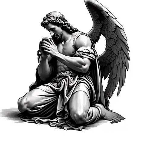 st michael kneeling praying tattoo design idea