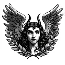 laurel wreath angel wing and the devil sur la main tattoo design idea
